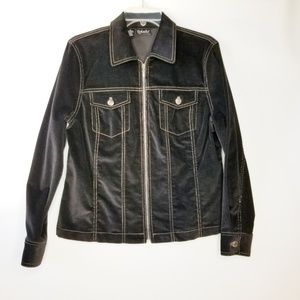 Black Denim Corduroy Size 10 Jacket Coat Stretch